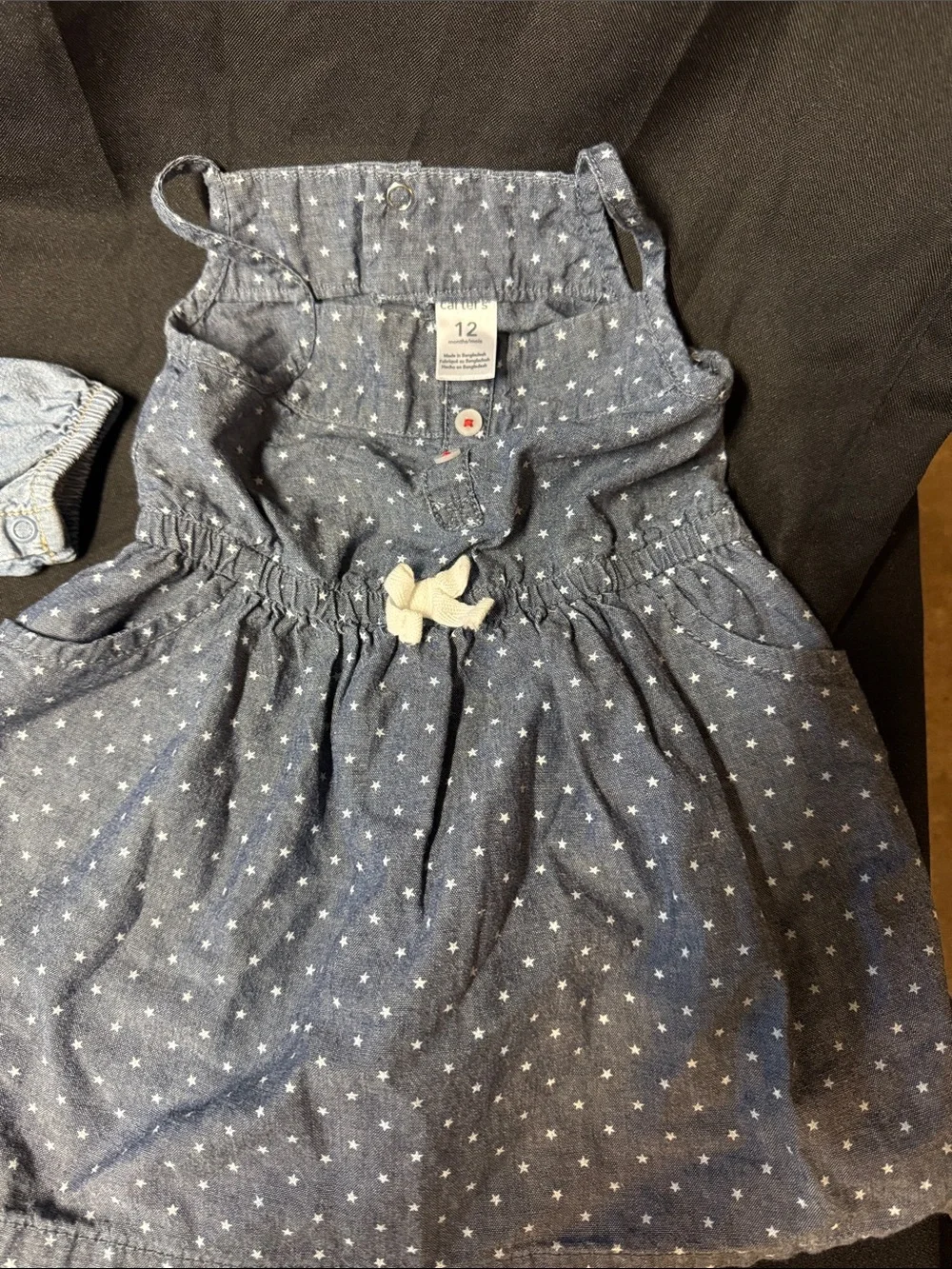 Carter's Light Blue Denim Romper with Floral Belt